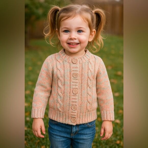 Cherokee Other - Cherokee Girls 4T Speckled Multicolor Cable Knit Button Cardigan Sweater